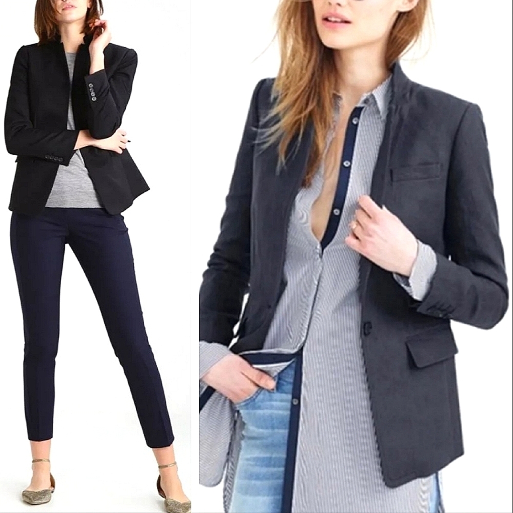 SOLD J. Crew Regent Wool blend navy blue Flannel preppy office blazer Jacket 4 - Picture 9 of 17